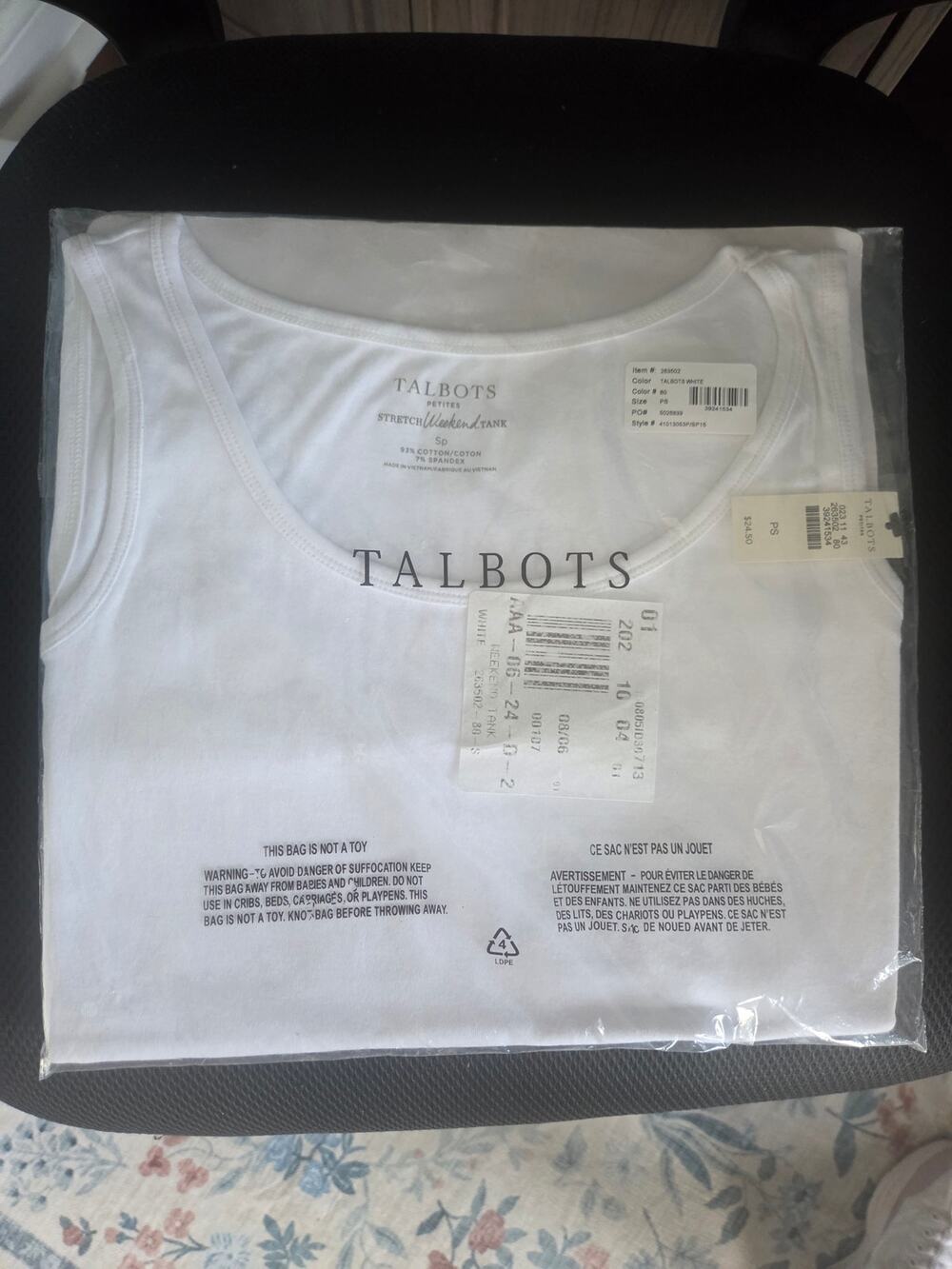 New still in package Talbots White Tank Top. Size SP